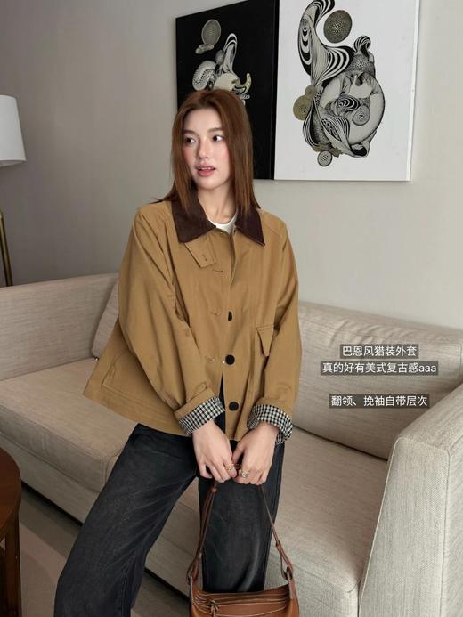 【猎装夹克】精梳长绒棉100%棉定制面料，触感柔软中带硬挺~撞色灯芯绒小翻领+插肩袖设计小短款WD 商品图7