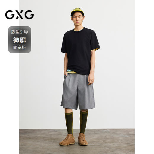 GXG男装 黑色T恤简约圆领短袖针织休闲舒适好搭T恤 夏季热卖G25X441014 商品图1
