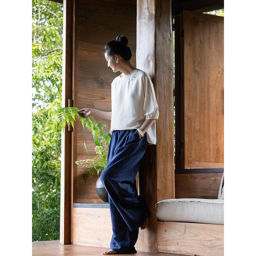 牧衣游原创 重磅香云纱休闲长裤宽松垂感百搭禅意真丝裤子 织本集 商品图1