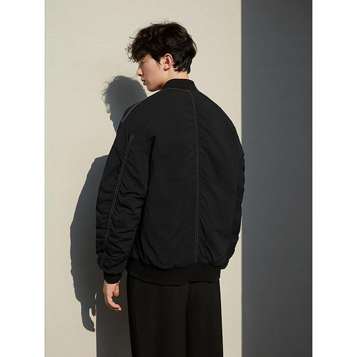 GXG男装 经典黑色不规则明线棒球领夹克棉服外套 25年冬季热卖 商品图4