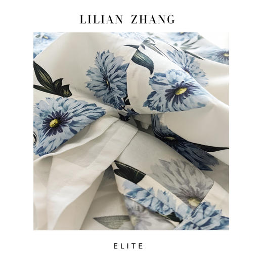 静奢风 「松弛度假风」 雾蓝花信青蓝菊影A摆收腰法式茶歇裙2501161 商品图1