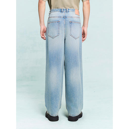 GXG男装 经典蓝色阔腿牛仔裤休闲裤弹力长裤子 2025夏季热卖 商品图4