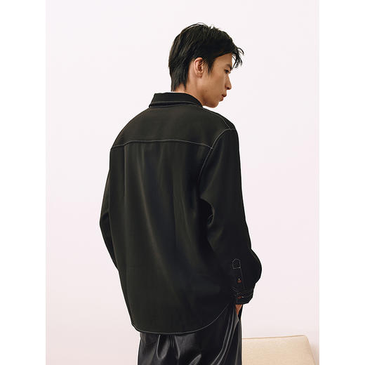 GXG男装 黑色撞色压线设计翻领长袖衬衫25年春季热卖G25X031014 商品图3