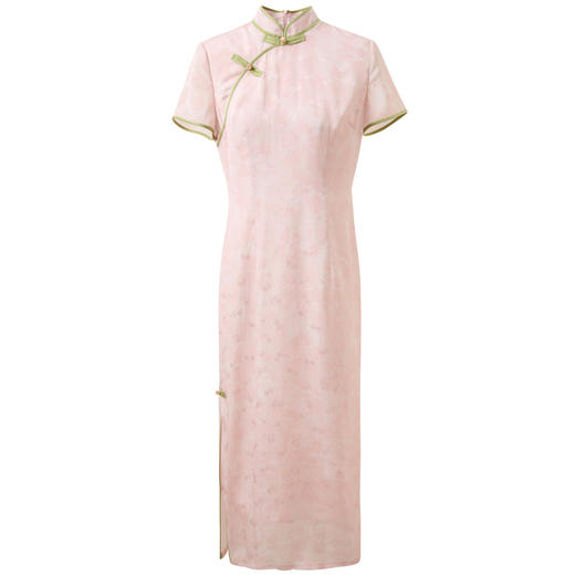 三彩【柳绿桃红】2026春季新款新中式连衣裙提花开叉长裙C 商品图4