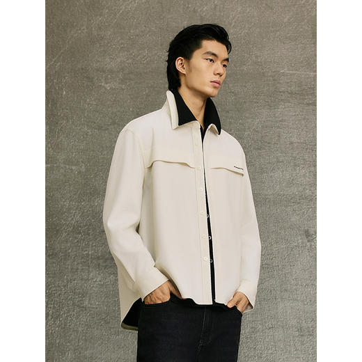 GXG男装 多色肌理感基础时尚翻领长袖衬衫25年春季热卖G25X031016 商品图4