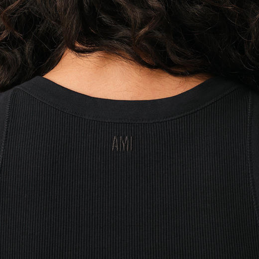 AMI PARIS 女士心形徽标棉质罗纹背心 黑色 FTP811 JE0117 045 商品图3
