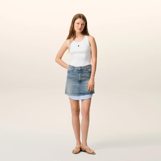 AMI PARIS 女士心形徽标棉质罗纹背心 白色 FTP811 JE0117 100 商品图5