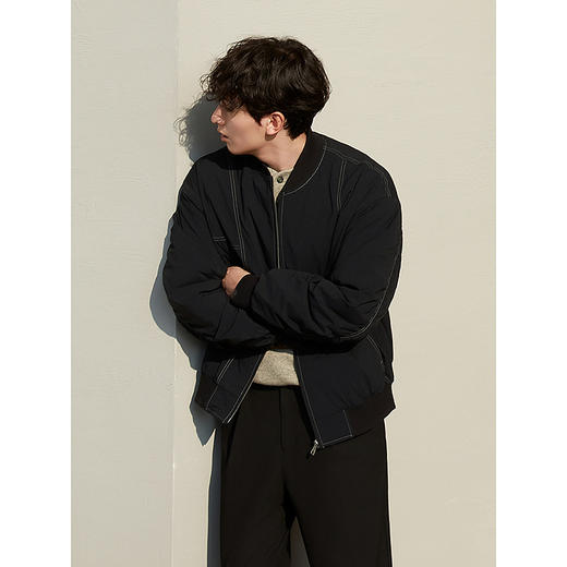 GXG男装 经典黑色不规则明线棒球领夹克棉服外套 25年冬季热卖 商品图3