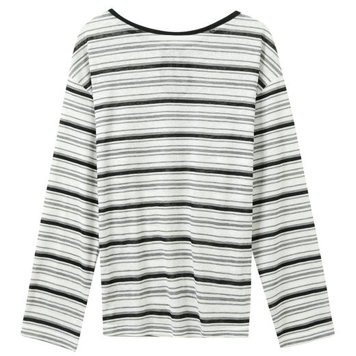 【莱赛尔】三彩2026春季新款一字领条纹T恤长袖上衣宽松罩衫S 商品图4