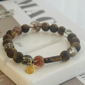 热卖款，沉香+超七水晶+虎眼石+纯银手串