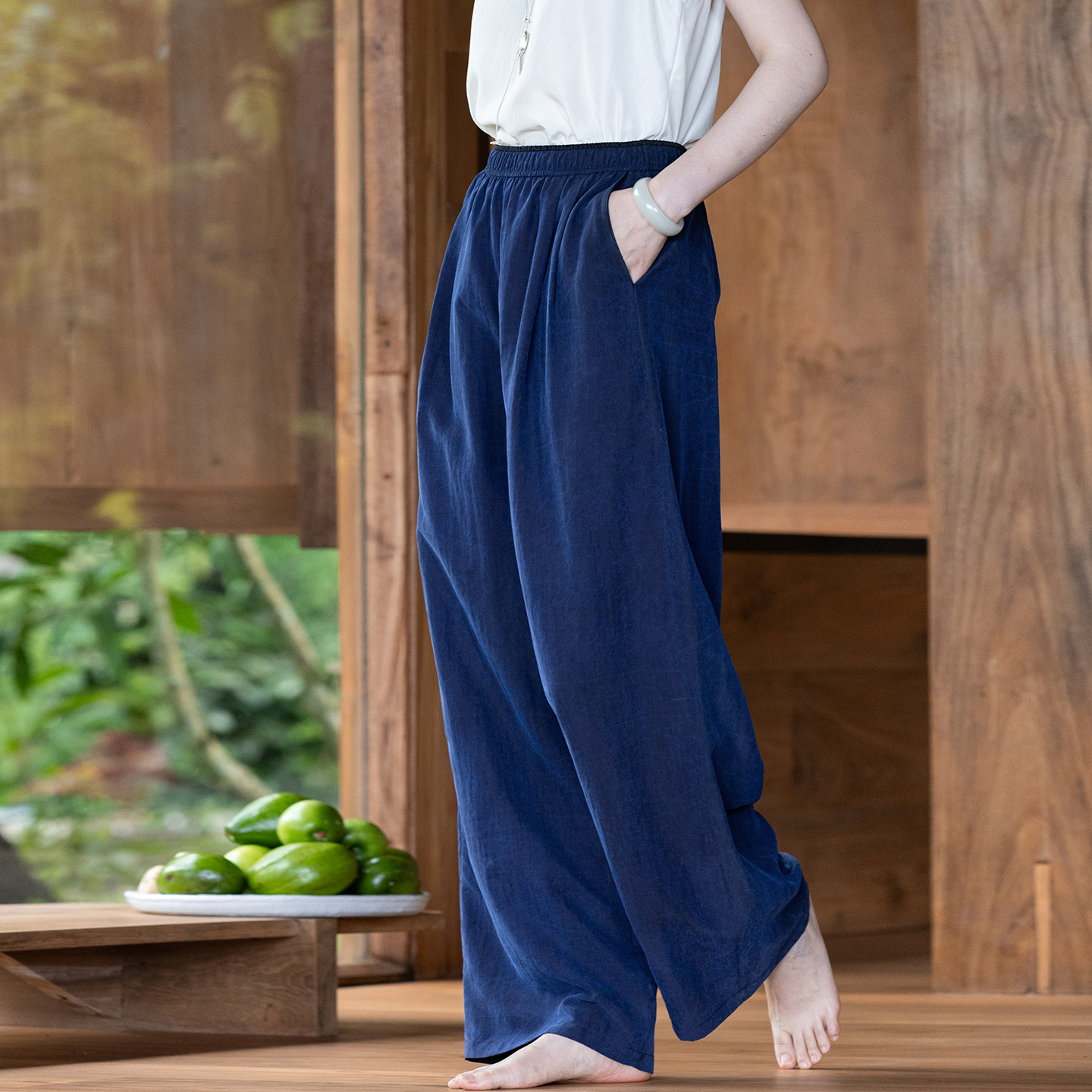 牧衣游原创 重磅香云纱休闲长裤宽松垂感百搭禅意真丝裤子 织本集