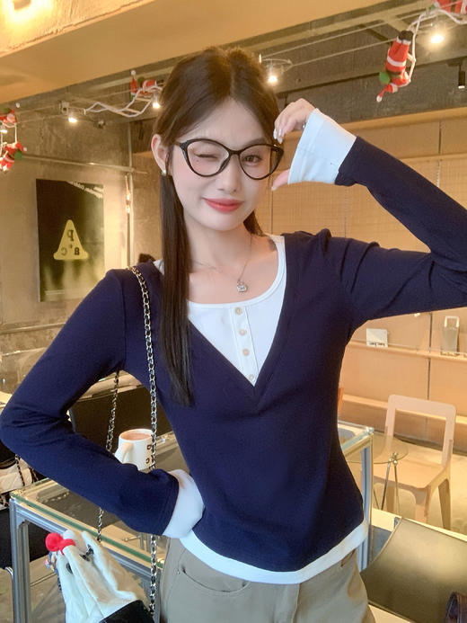 <曾小咸推荐>3.6现货秒杀 ！微信超特价！韩系撞色假两件长袖 日常149.99 立减80 秒杀69.99！！ 商品图11