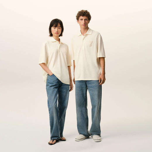AMI PARIS 中性心形徽标针织贴片棉质短袖polo衫 米白色 UPL428 JE0221 136 商品图5