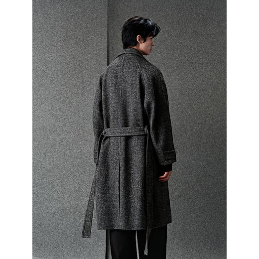 GXG男装 定织亚麻羊毛混纺双排扣经典柴斯特长款大衣25年冬季热卖 商品图4