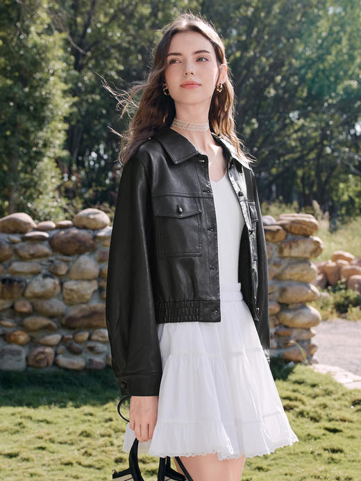 【百图lulu定制】【银座皮衣】翻领 口袋 收腰 刚柔并济皮衣外套 商品图10