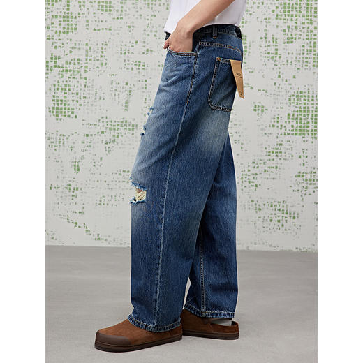 GXG男装 不规则破洞水洗牛仔裤2025夏季热卖G25X052036 商品图3