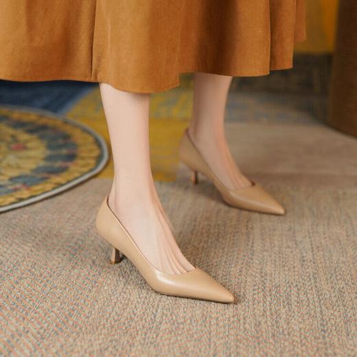 【预售5天】牛皮高跟鞋新款春秋季不累脚工作鞋细跟尖头女士单鞋HYDD&2024 商品图2