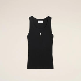 AMI PARIS 女士心形徽标棉质罗纹背心 黑色 FTP811 JE0117 045