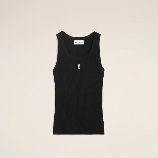 AMI PARIS 女士心形徽标棉质罗纹背心 黑色 FTP811 JE0117 045 商品图0