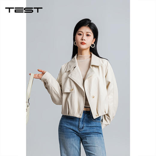 春上新复古翻领皮外套美式宽松百搭短款机车夹克2261028 商品图0