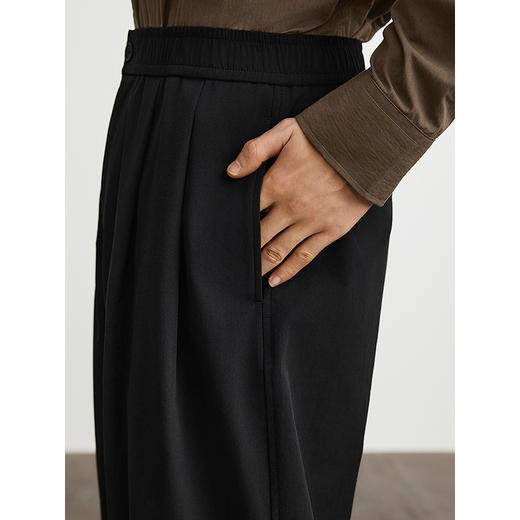 GXG男装 黑色简约阔腿休闲裤宽松舒适男通勤长裤 春季热卖G25X021003 商品图4