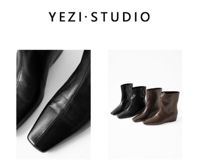 【慕尼黑夜】小羊皮轻松时髦法式方头真皮骑士中筒靴25349021