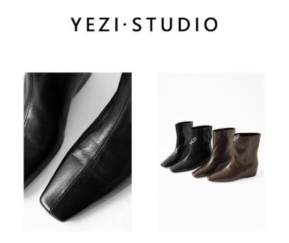 【慕尼黑夜】小羊皮轻松时髦法式方头真皮骑士中筒靴25349021 商品图0