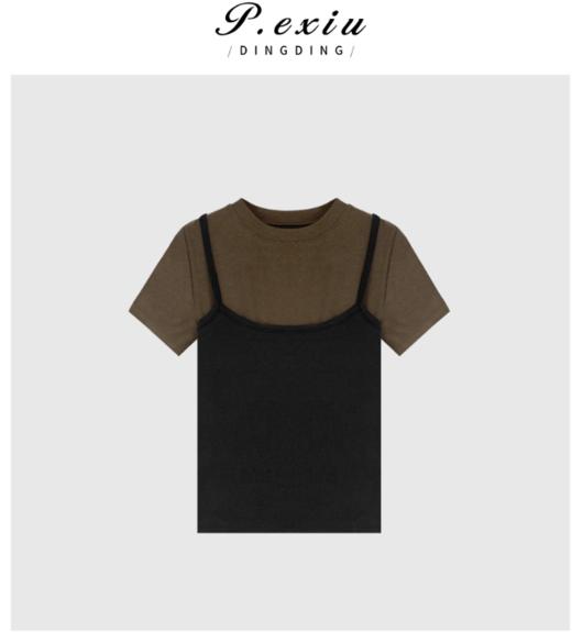 03-2潘依绣丁丁宠粉韩系减龄休闲短袖T恤吊带背心套装 SH98808 商品图0