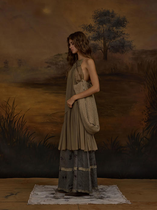 Mutedance 26SS 舛花蓝提花真丝阔腿裤 商品图1