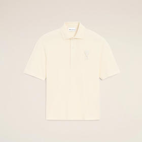 AMI PARIS 中性心形徽标针织贴片棉质短袖polo衫 米白色 UPL428 JE0221 136