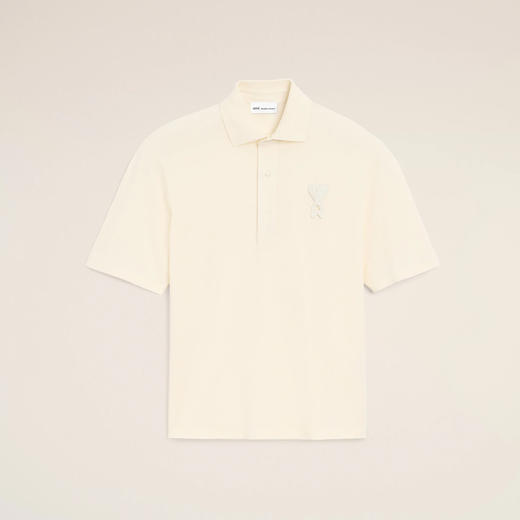 AMI PARIS 中性心形徽标针织贴片棉质短袖polo衫 米白色 UPL428 JE0221 136 商品图0