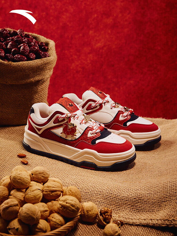 安踏（ANTA）芝士蛋糕丨女板鞋好事发生新年配色百搭红色潮流板鞋象牙白/马踏红/基础黑122618071 -1