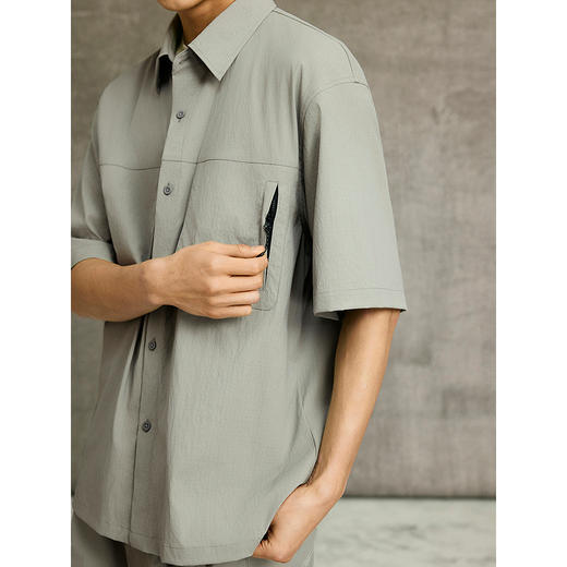 GXG男装 绿色口袋设计时尚短袖衬衫25年夏热卖G25X232001 商品图4