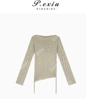 03-2潘依绣丁丁宠粉夏款镂空后背绑带毛织针织上衣Q4563