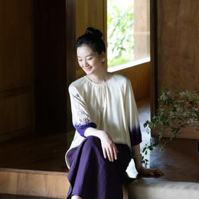 牧衣游原创22姆米重磅吊染手工刺绣桑蚕丝衬衫古朴禅意上衣 茶露