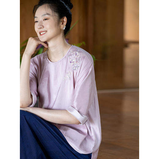 牧衣游原创 手工刺绣桑蚕丝衬衫新款炒色百搭古朴真丝衬衣 初朴 商品图3