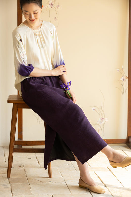 【经典回归】牧衣游原创 重磅龟裂纹紫香云纱半身裙宽松 小绿间 商品图5