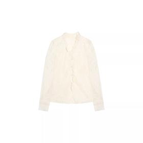 花间影~早春新款法式温柔风钩花水溶蕾丝拼接V领蕾丝衫