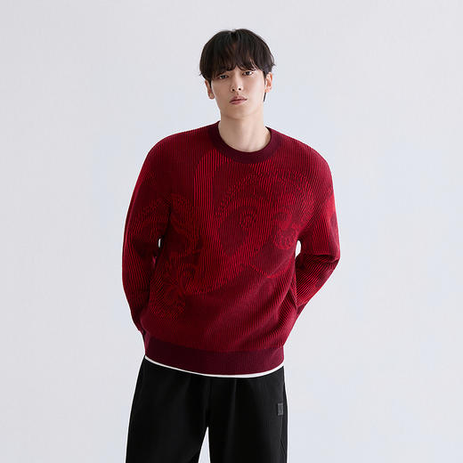 GXG男装 新年红色毛衣本命年针织衫男 新年红圆领毛衫毛衣25年春G25X201006 商品图2