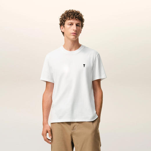 AMI PARIS 男士心形徽标刺绣棉质圆领短袖T恤 白色 HTS346 724 100 商品图2