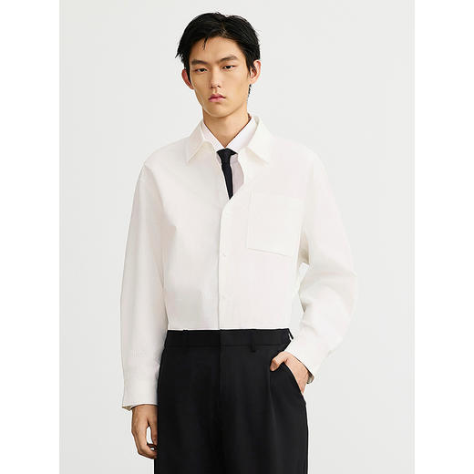 GXG男装 白色立体字母简约时尚长袖衬衫25年春季热卖G25X031021 商品图2