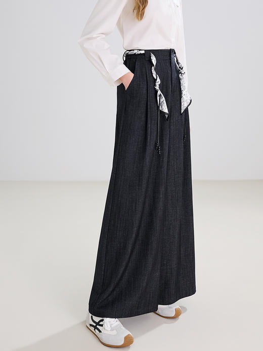 【百图lulu定制】【法式阔腿裤】【送编织腰带】 深宝蓝  宽松高腰 后腰弹力收褶 阔腿裤 休闲裤 商品图4