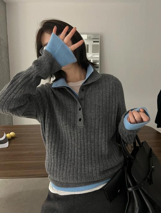 一店k ANN早春新款！撞色棉羊毛针织衫美滴很！把喜欢的感觉穿在身上！酷女孩👧🏻的长期主义高质感！立领撞色复古假两件叠穿！韩系时髦松弛感满满！显瘦设计感太绝了 商品图4