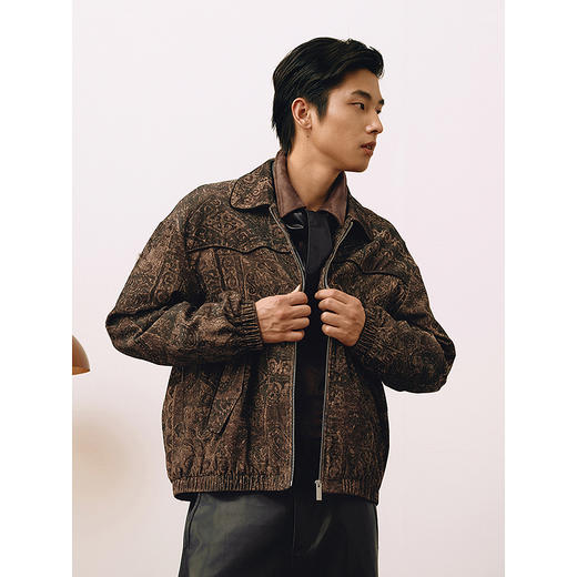 GXG男装 复古棕色经典时尚做旧提花翻领夹克25春季热卖G25X211025 商品图2