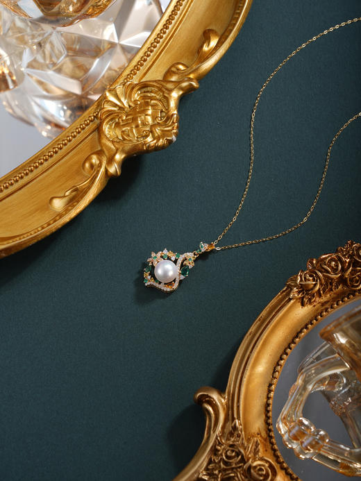 子佩集【星河落瑛】银S925珍珠惜王妃套链项链【MLTL047】镀金绿花绕2602 商品图3