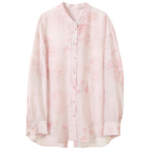 三彩【雨霁山樱】2026春季新款新中式莱赛尔宽松衬衫中长开衫C 商品图4