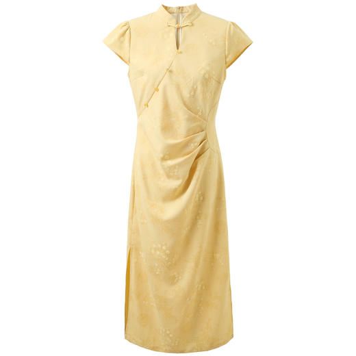 三彩【陌上初柳】2026春季新款新中式连衣裙收腰开叉长裙C 商品图4