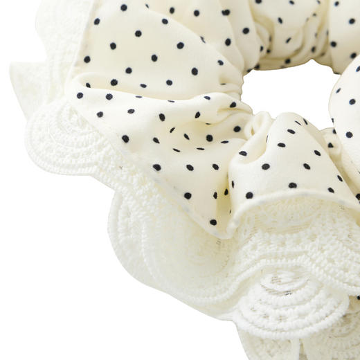 三彩2026新款米白复古波点蕾丝花边发圈高弹法式甜美蓬松氛围感女 商品图4