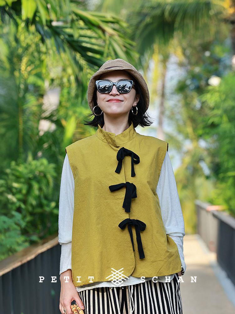 Petit Schan小闪 CLO#1061 Amber Sprout 黄小花 一千零一夜系列新疆长绒棉成衣染色中式立领系带马甲