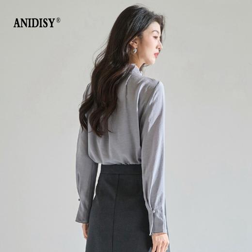 复古宫廷风木耳边立领喇叭长袖单排扣衬衫 商品图4